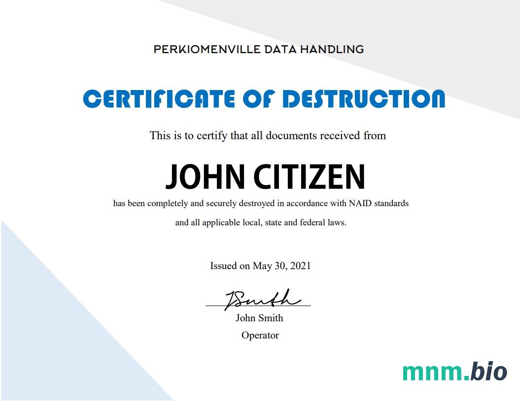 USA Destruction cert
